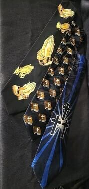 Lot Of 3 Men's Neckties Religious Ties Praying Hands Cross Bible Preacher Pastor